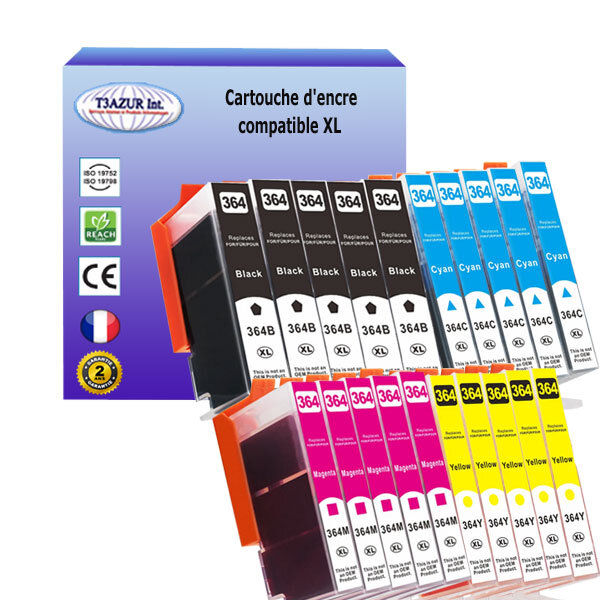 20 Cartouches compatibles avec HP PhotoSmart C6388, D5400, D5460, D5463, D5468, D7560, Plus B209, Plus B210a remplace HP n°364 XL - T3AZUR
