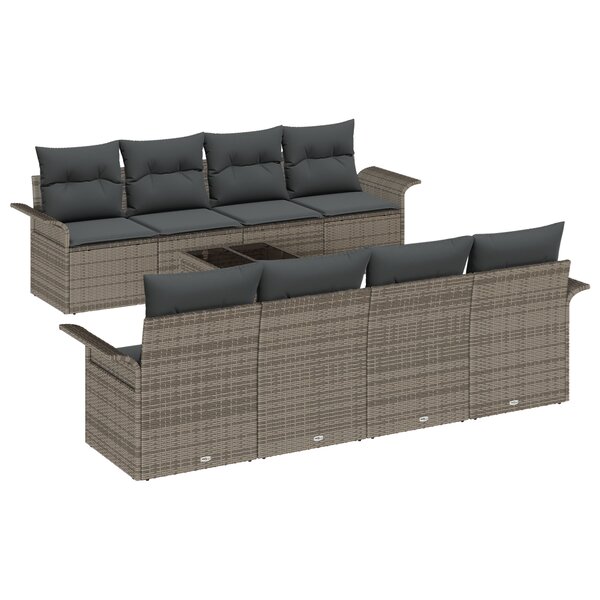 Ensemble de Canapé de Jardin vidaXL 9 Pièces avec Coussins Gris Poly Rattan