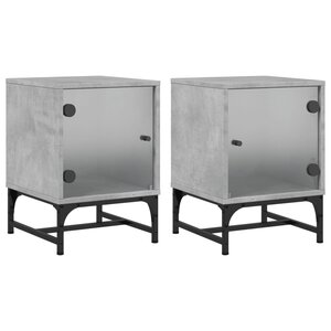 vidaXL Tables de chevet et portes vitrées 2 Pièces gris béton 35x37x50 cm