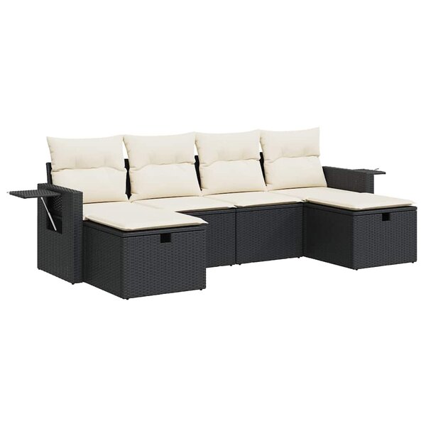 vidaXL Salon de jardin 6 Pièces avec coussins noir résine tressée