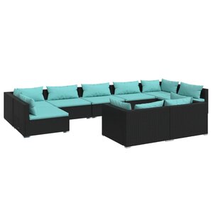 vidaXL Salon de jardin 9 Pièces avec coussins Noir Résine tressée