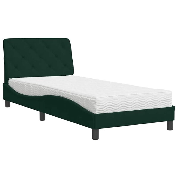 vidaXL Lit avec matelas vert foncé 90x190 cm velours