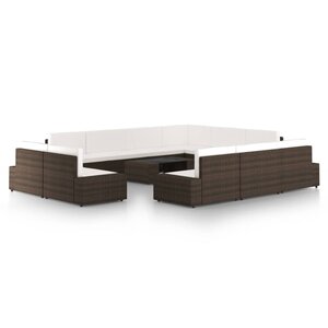 vidaXL Salon de jardin 12 Pièces avec coussins Marron Résine tressée
