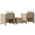 vidaXL Ensemble de bistro 3 Pièces coussins beige résine tressée acacia