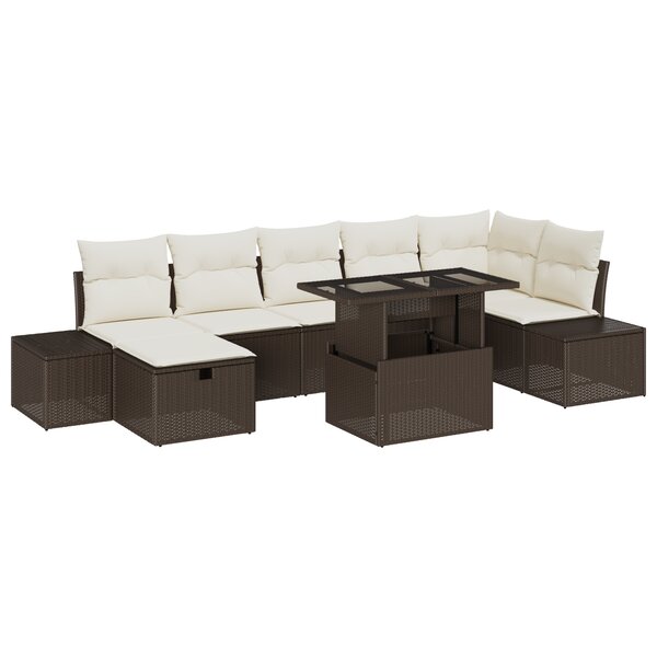 vidaXL Ensemble de canapés de jardin 8 pièces avec coussins marron en poly rattan