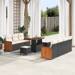 Ensemble de canapé de jardin 10 pièces avec coussins en poly rattan noir et acacia