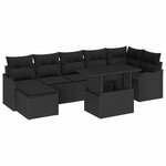 vidaXL Ensemble de canapé de jardin avec coussin 8 Pièces Noir Poly rotin