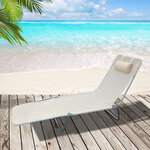 Chaise longue pliante bain de soleil inclinable transat textilène lit jardin plage 182L x 56l x 24 5H cm beige