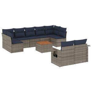 vidaXL Salon de jardin 10 Pièces avec coussins gris résine tressée