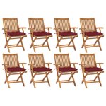 vidaXL Chaises pliables de jardin avec coussins 8 Pièces Teck solide