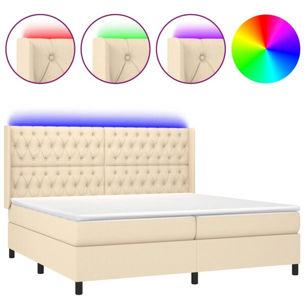 vidaXL Sommier à lattes de lit matelas et LED Crème 200x200 cm Tissu