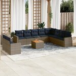 vidaXL Salon de jardin 11 Pièces avec coussins gris résine tressée