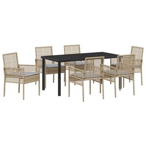 vidaXL Ensemble de salle à manger pour jardin 7 Pièces Beige polyrotin