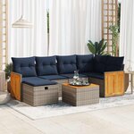 vidaXL Salon de jardin avec coussins 7 Pièces gris résine tressée