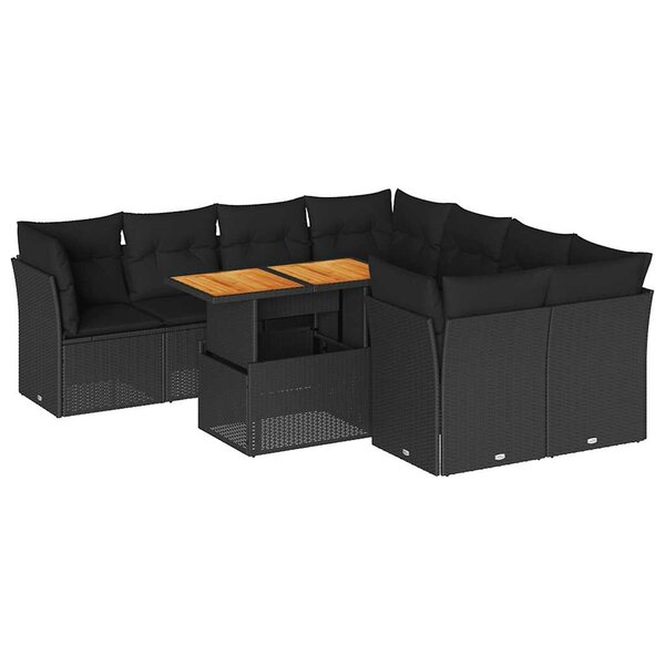 vidaXL Salon de jardin 9 Pièces avec coussins noir résine tressée