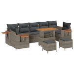 vidaXL Ensemble de Canapés de Jardin de 10 pièces avec Coussins Gris en Rattan Poly Acacia