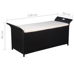 vidaXL Banc de jardin avec coussin 138 cm Résine tressée Noir