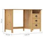 vidaXL Bureau Hill avec 3 tiroirs 120x50x74 cm Pin solide
