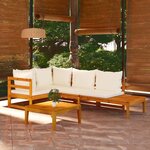 vidaXL Salon de jardin 4 Pièces avec coussins blanc crème Bois d'acacia