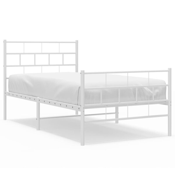 vidaXL Cadre de lit métal avec tête de lit/pied de lit blanc 107x203cm