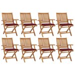 vidaXL Chaises pliables de jardin avec coussins lot de 8 Teck solide