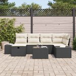 vidaXL Ensemble de canapé de jardin avec coussin 7 Pièces Noir polyrotin