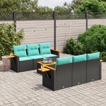 vidaXL Salon de jardin 7 Pièces avec coussins noir résine tressée