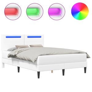 vidaXL Cadre de lit avec bandes LED Blanc 140 x 190 cm Simili cuir