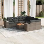 vidaXL Salon de jardin 9 Pièces avec coussins gris résine tressée