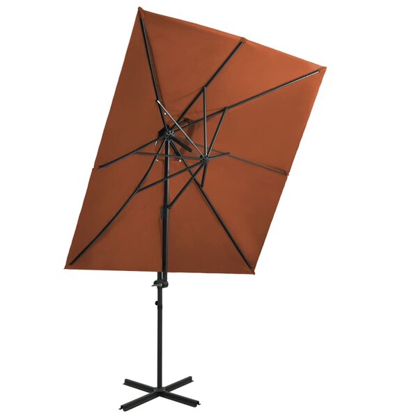 vidaXL Parasol de jardin en porte-à-faux à double toit terre cuite