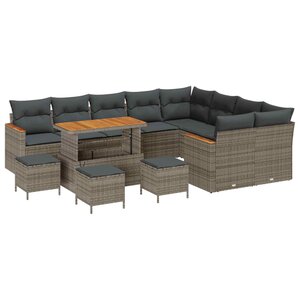 vidaXL Ensemble de canapé de jardin 13 Pièces Gris polyrotin