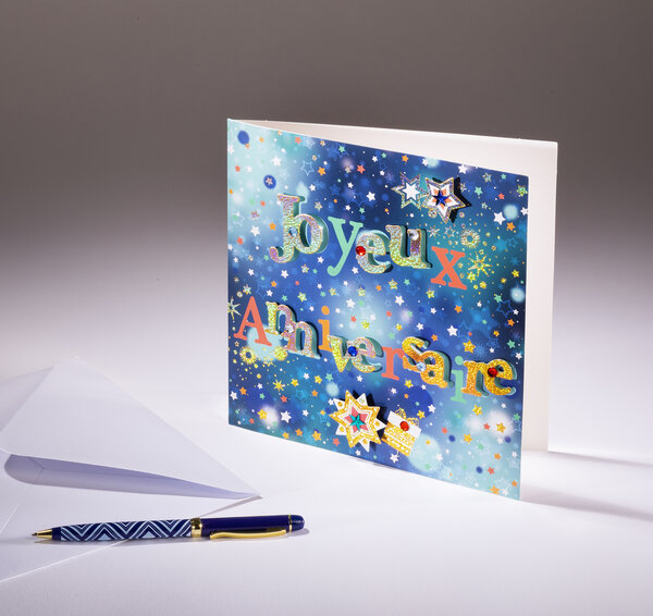 Carte double coll'âge- joyeux anniversaire générique étoiles