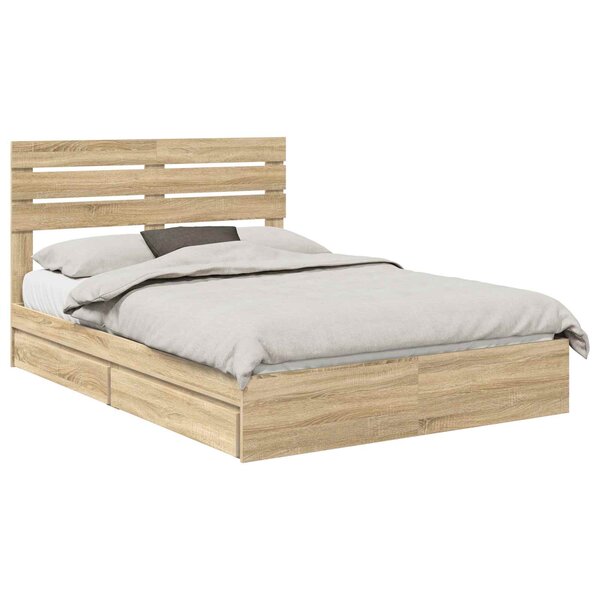 vidaXL Lit de Rangement Chêne Sonoma 150 x 200 cm Bois d'ingénierie