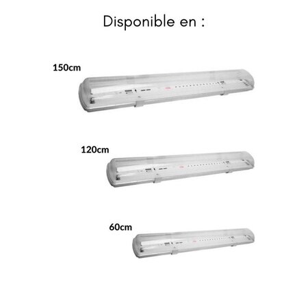 Kit de Réglette LED étanche Double IP65 + 2 Tubes Néon LED 150cm