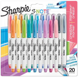 Sharpie S-Note Stylos marqueurs  Couleurs assorties pastel   Pour surligner et dessiner  Pointe biseautée   Lot de 20