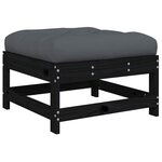 vidaXL Repose-pied de jardin avec coussin noir bois de pin massif