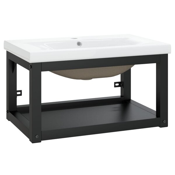 vidaXL Cadre de lavabo de salle de bain vasque à encastrer Noir Fer