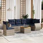 vidaXL Salon de jardin 7 Pièces avec coussins gris résine tressée