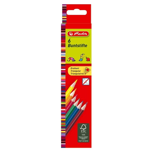 Crayons de couleur triangulaures  étui carton de 6 HERLITZ