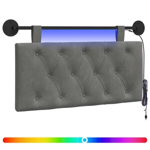 vidaXL Tête de lit suspendue Avec lumière LED Gris foncé Velours