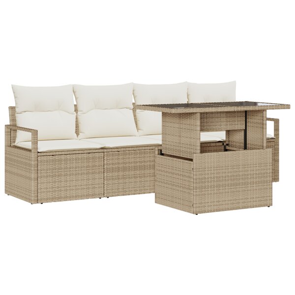 Ensemble de canapés de jardin de 5 pièces avec coussins en poly rattan beige