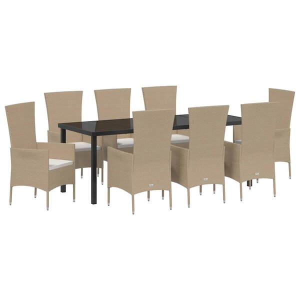 vidaXL Ensemble de salle à manger pour jardin 9 Pièces Beige polyrotin