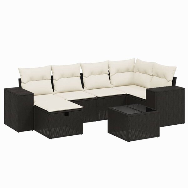 vidaXL Salon de jardin 7 Pièces avec coussins noir résine tressée