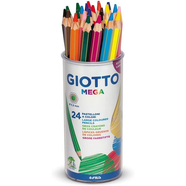 Pot 24 Crayons de Couleur MEGA Hexagonal Mine Large 5.5mm Assortis GIOTTO