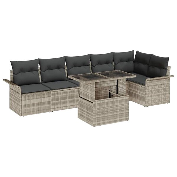 vidaXL Ensemble de canapé de jardin 7 Pièces Gris clair Poly rotin