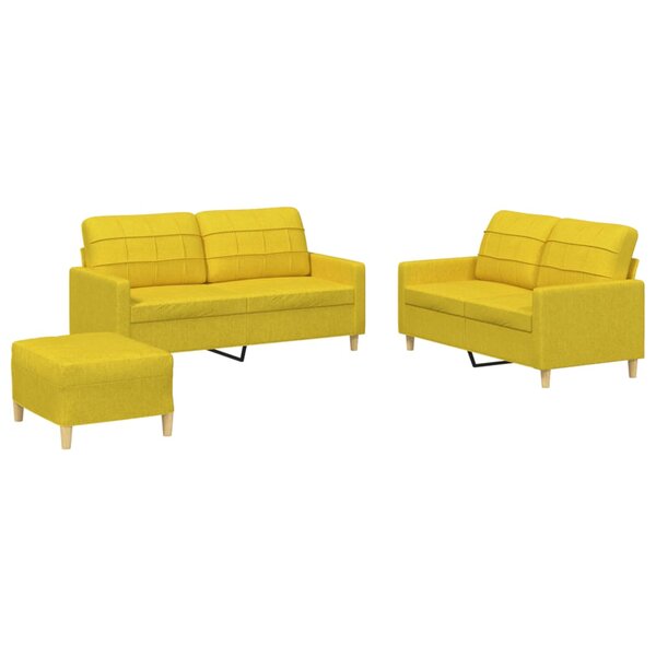 vidaXL Ensemble de canapés 3 Pièces avec coussins Jaune clair Tissu