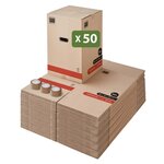 Pack and Move - Lot 50 Cartons Déménagement Premium - 40 X 40 X 60 Cm - Extrême Résistance 30 KG - Réutilisables - Double Épaisseur - Poignées Renforcées - 3 Adhésifs Offerts