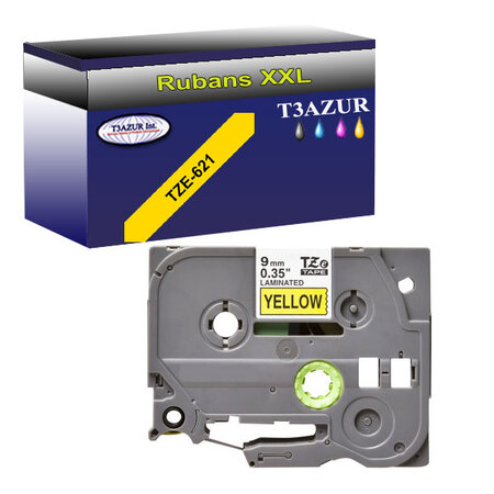 Ruban pour étiquettes laminées générique Brother Tze-621 pour étiqueteuses P-touch - Texte noir sur fond jaune