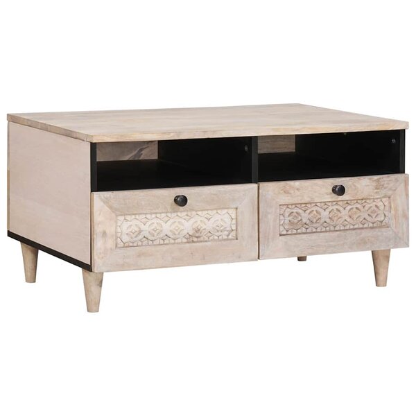 vidaXL Table basse Blanc 80 x 54 x 40 cm bois de manguier massif