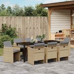 vidaXL Ensemble de salle à manger pour jardin 9 Pièces Beige Poly rotin